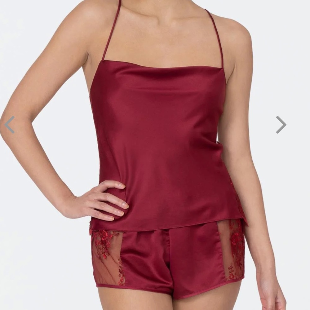 Red Burgundy Lace Sleepwear Sexy Pajamas 2 Piece Set Anthropologie Rya